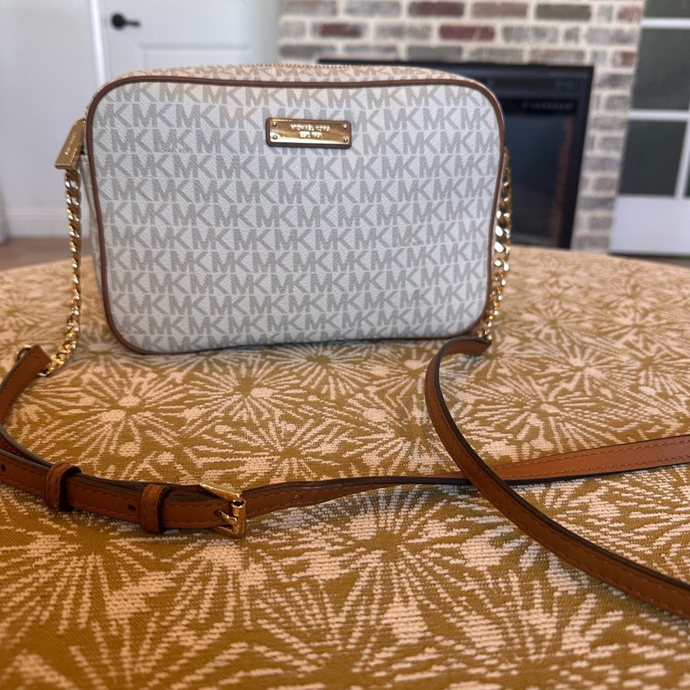 Michael Kors Cream and Tan Crossbody Bag